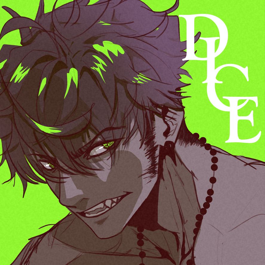 Showcasing Dice's double fangs and snowflake pupils