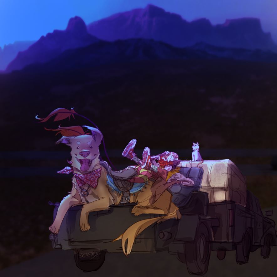 Moo hitchhiking with Kovu, V, and Tomato